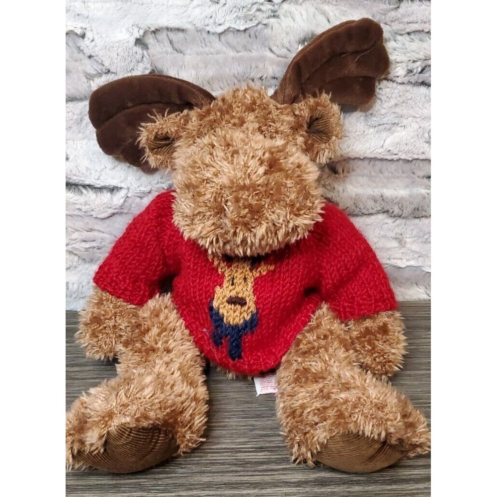 RUSS Moose 12" Plush Stuffed Animal With Red Knit Moose Christma Sweater Antlers